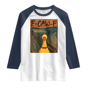 F Caw F Screaming Chicken Raglan Shirt Funny Fawk Off Meme TS10 White Navy Print Your Wear
