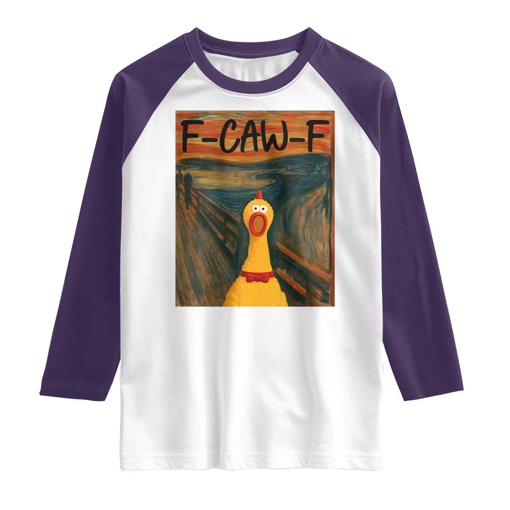 F Caw F Screaming Chicken Raglan Shirt Funny Fawk Off Meme TS10 White Purple Print Your Wear