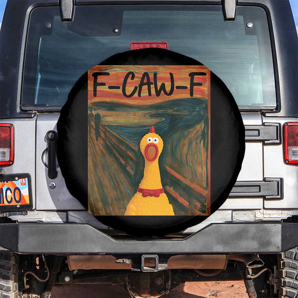 F Caw F Screaming Chicken Spare Tire Cover Funny Fawk Off Meme TS10 No hole Black Print Your Wear