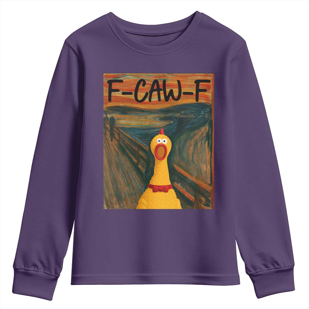 F Caw F Screaming Chicken Youth Sweatshirt Funny Fawk Off Meme TS10 Purple Print Your Wear