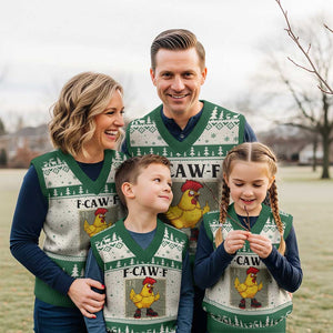 F Caw F Screaming Chicken V-Neck Knit Sweater Vest Metal Heavy Punk Rock Music TS10 Beige Green Print Your Wear