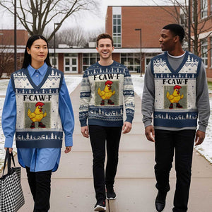F Caw F Screaming Chicken V-Neck Knit Sweater Vest Metal Heavy Punk Rock Music TS10 Beige Navy Print Your Wear
