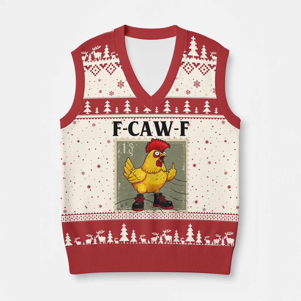 F Caw F Screaming Chicken V-Neck Knit Sweater Vest Metal Heavy Punk Rock Music TS10 Beige Red Print Your Wear