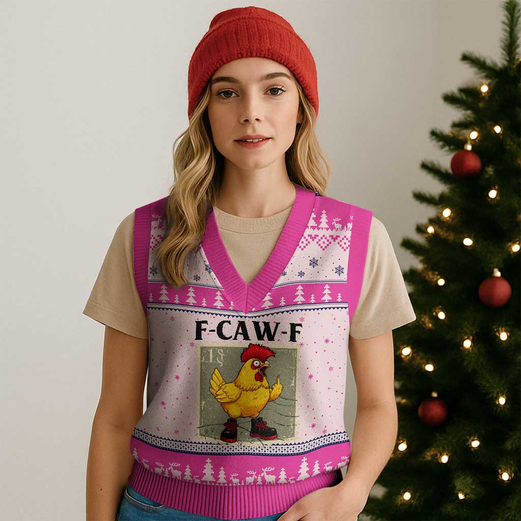 F Caw F Screaming Chicken V-Neck Knit Sweater Vest Metal Heavy Punk Rock Music TS10 Hot Pink Print Your Wear
