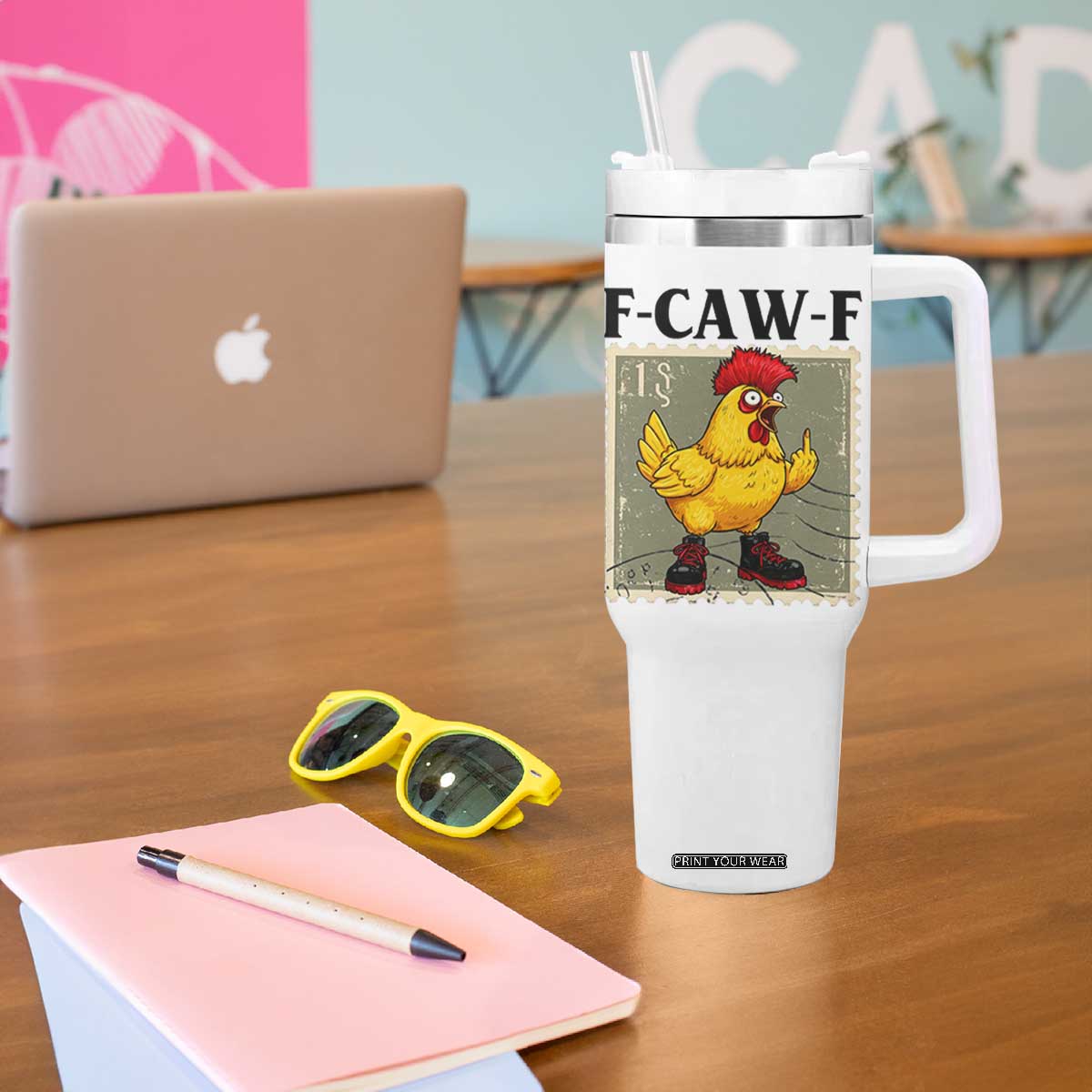 F Caw F Screaming Chicken Tumbler With Handle Metal Heavy Punk Rock Music TS10 Print Your Wear