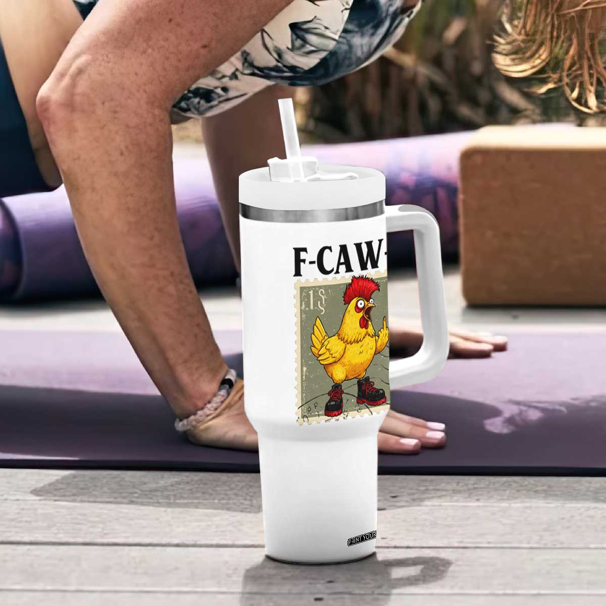 F Caw F Screaming Chicken Tumbler With Handle Metal Heavy Punk Rock Music TS10 Print Your Wear