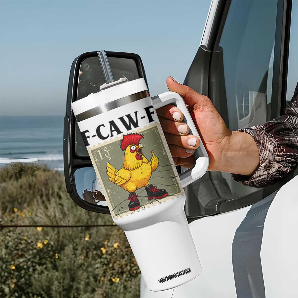 F Caw F Screaming Chicken Tumbler With Handle Metal Heavy Punk Rock Music TS10 Print Your Wear