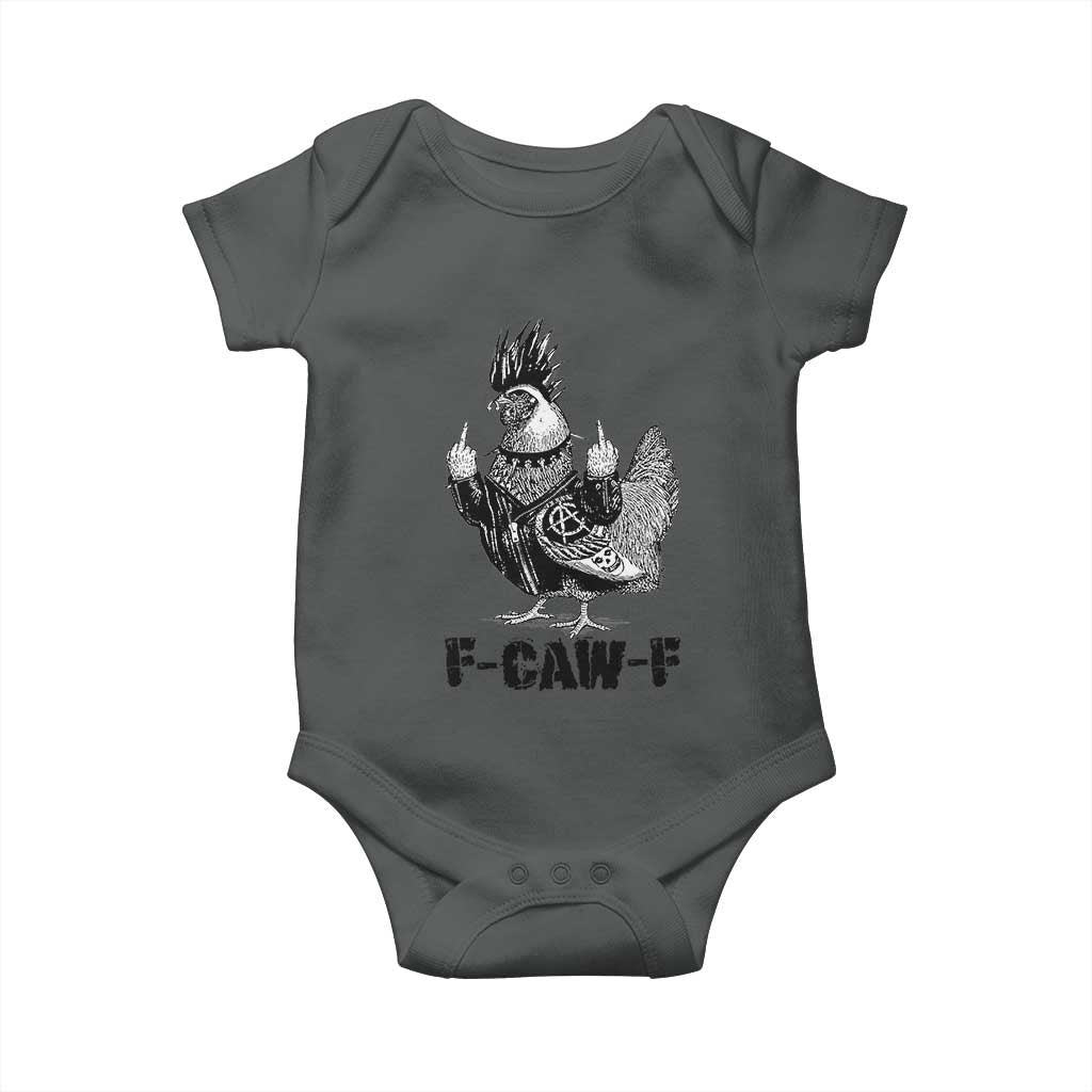 F Caw F Screaming Chicken Baby Onesie Metal Heavy Punk Rock Music Lovers TS10 Dark Heather Print Your Wear