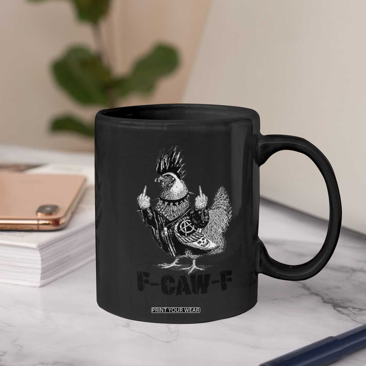 F Caw F Screaming Chicken Coffee Mug Metal Heavy Punk Rock Music Lovers TS10 Print Your Wear