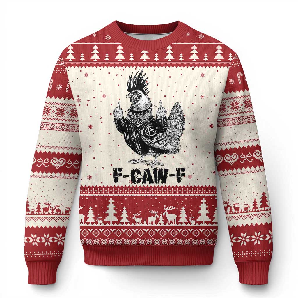 F Caw F Screaming Chicken Ugly Christmas Sweater Metal Heavy Punk Rock Music Lovers TS10 Beige Red Print Your Wear