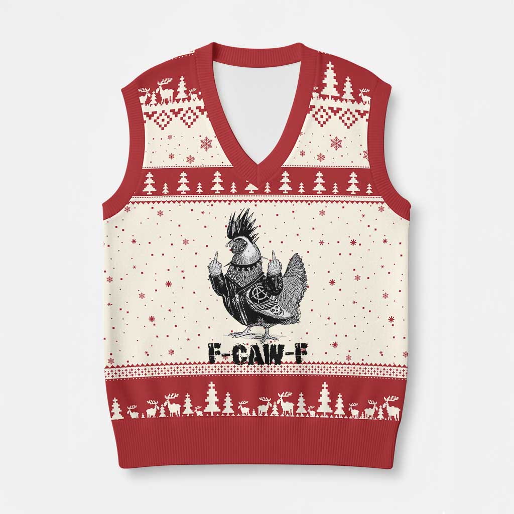 F Caw F Screaming Chicken V-Neck Knit Sweater Vest Metal Heavy Punk Rock Music Lovers TS10 Beige Red Print Your Wear