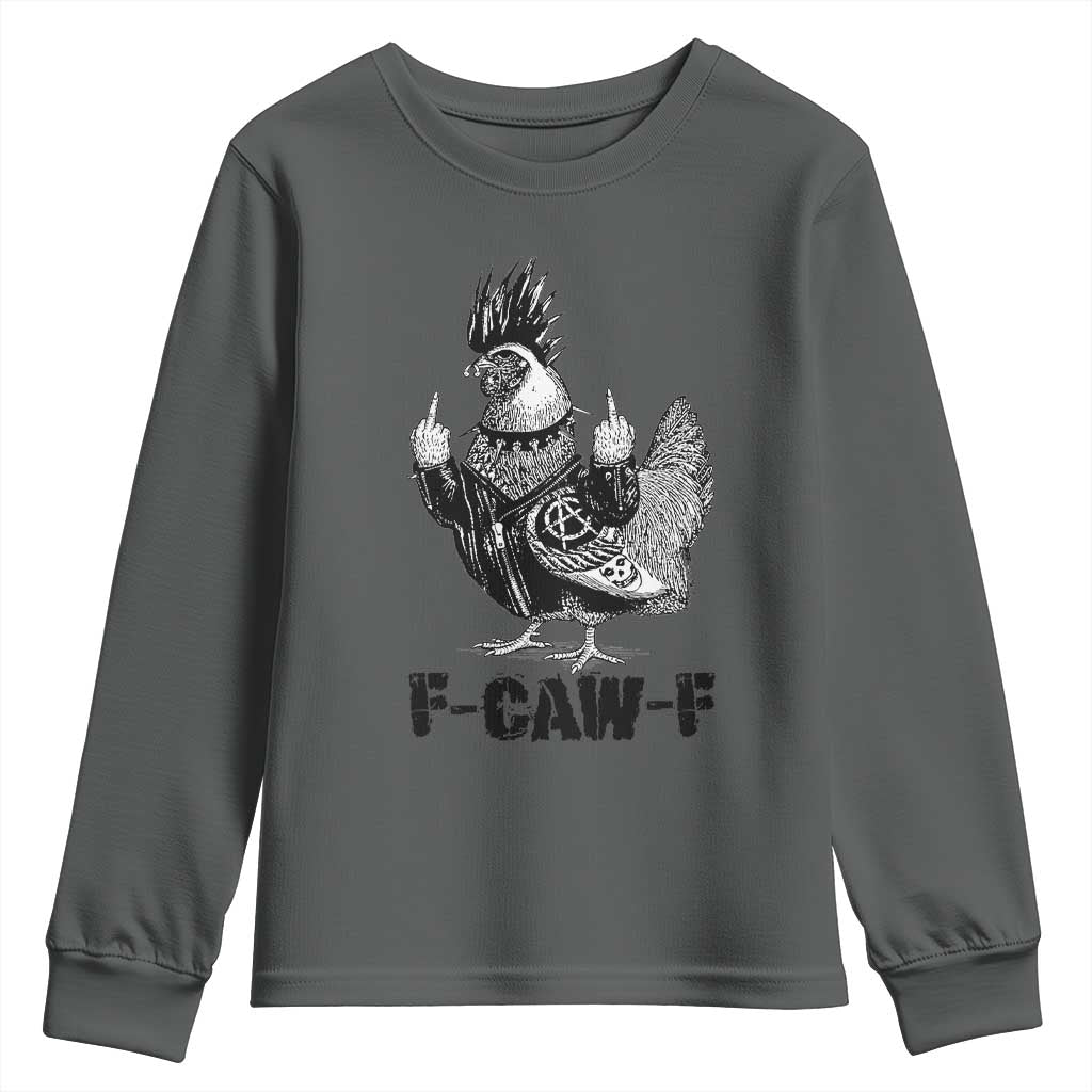 F Caw F Screaming Chicken Youth Sweatshirt Metal Heavy Punk Rock Music Lovers TS10 Dark Heather Print Your Wear