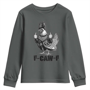 F Caw F Screaming Chicken Youth Sweatshirt Metal Heavy Punk Rock Music Lovers TS10 Dark Heather Print Your Wear