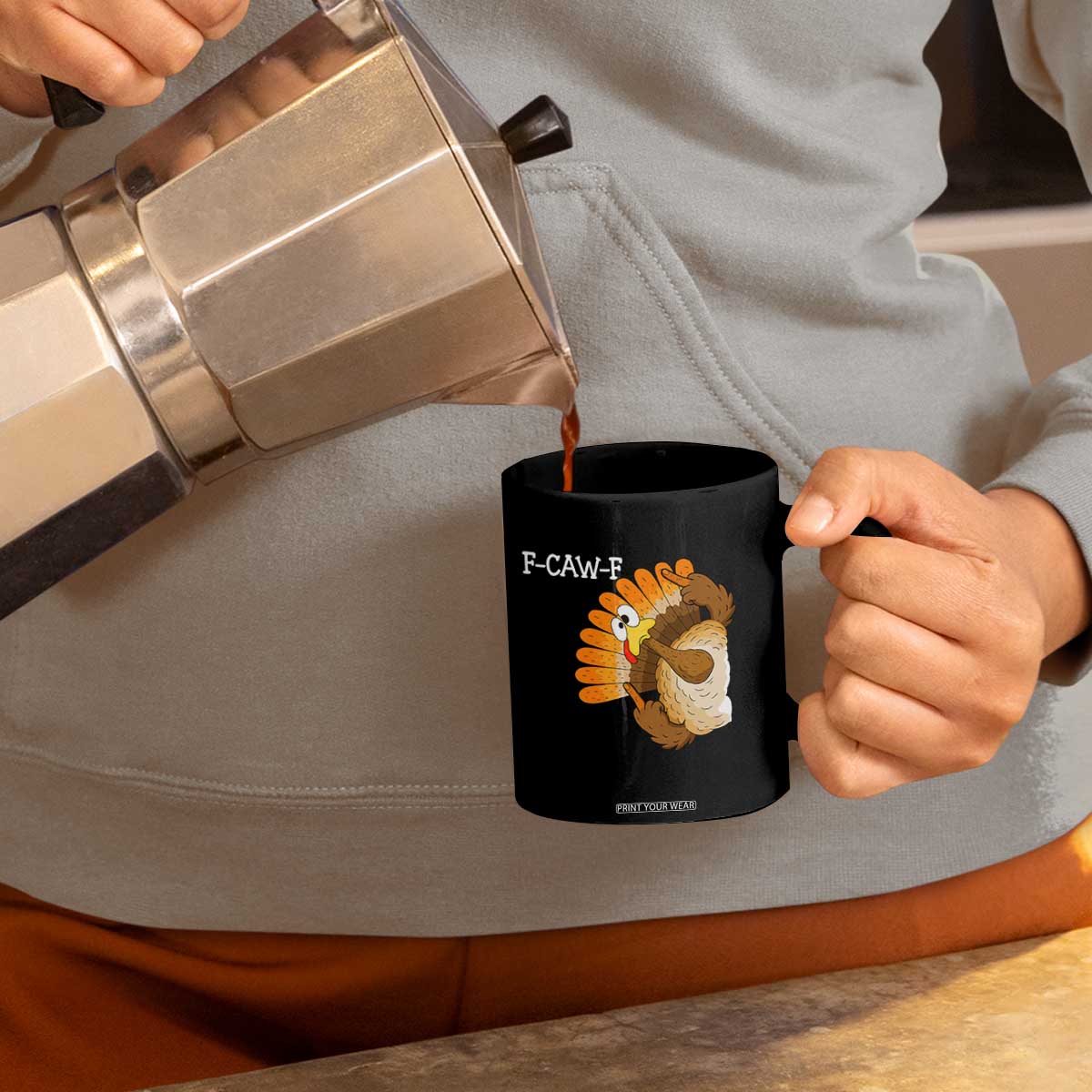 F-Caw-F Funny Silly Turkey Coffee Mug Happy Thanksgiving Day Family Dinner TS10 Print Your Wear