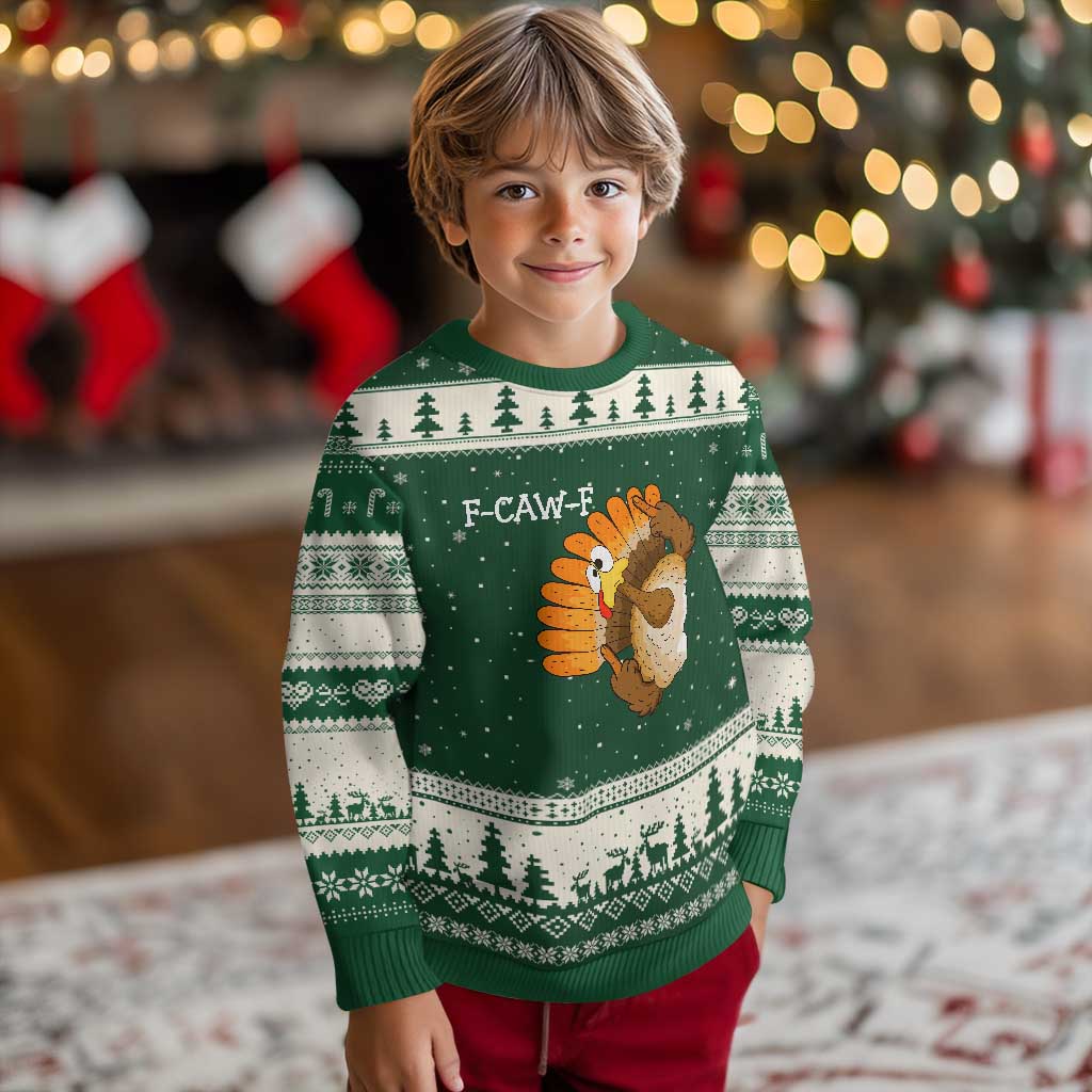 F-Caw-F Funny Silly Turkey Ugly Christmas Sweater Happy Thanksgiving Day Family Dinner TS10 Forest Green Beige Print Your Wear