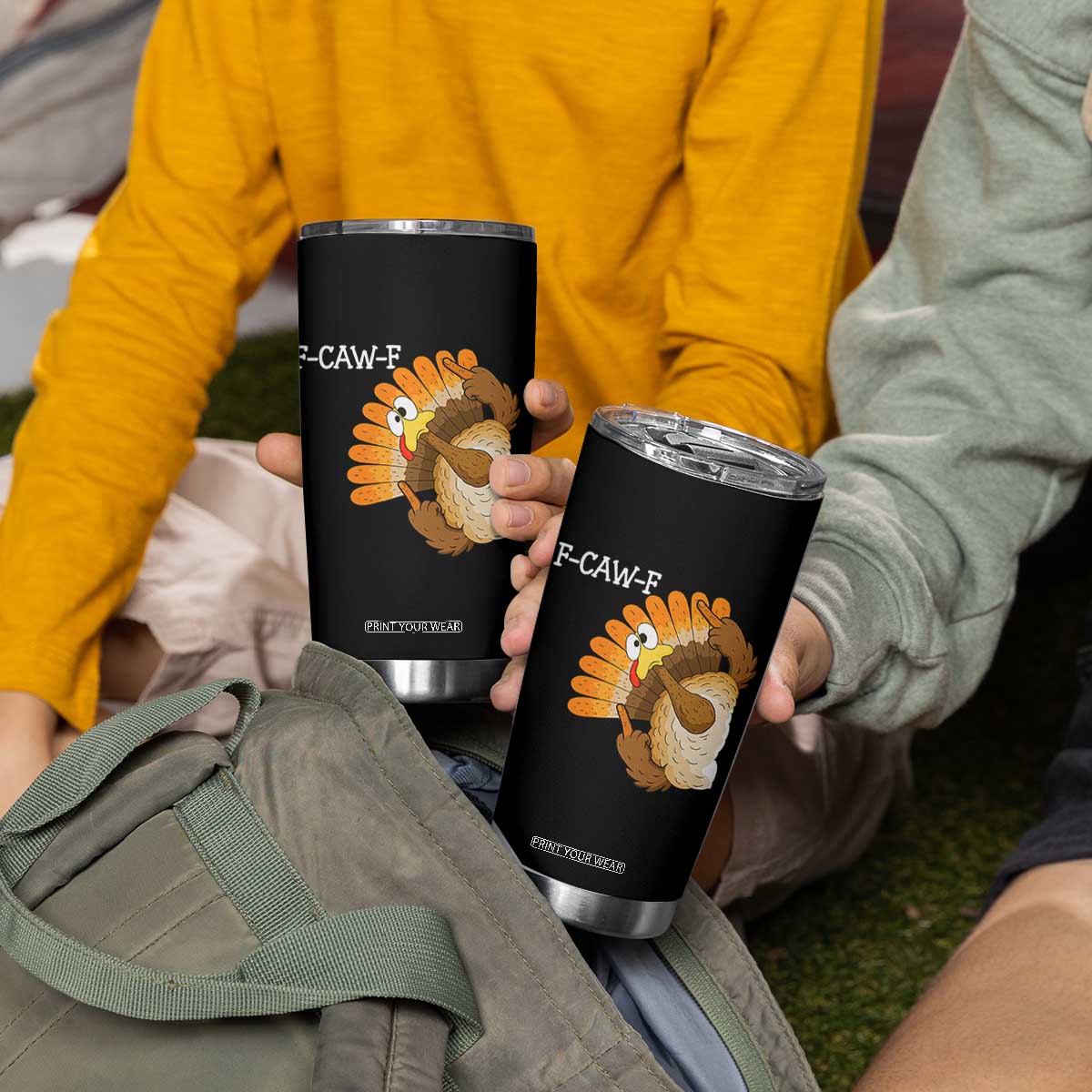 F-Caw-F Funny Silly Turkey Tumbler Cup Happy Thanksgiving Day Family Dinner - Print Your Wear