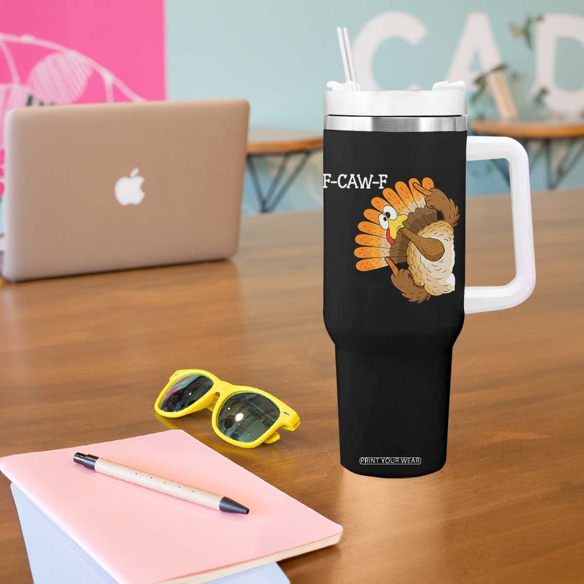 F-Caw-F Funny Silly Turkey Tumbler With Handle Happy Thanksgiving Day Family Dinner TS10 Print Your Wear