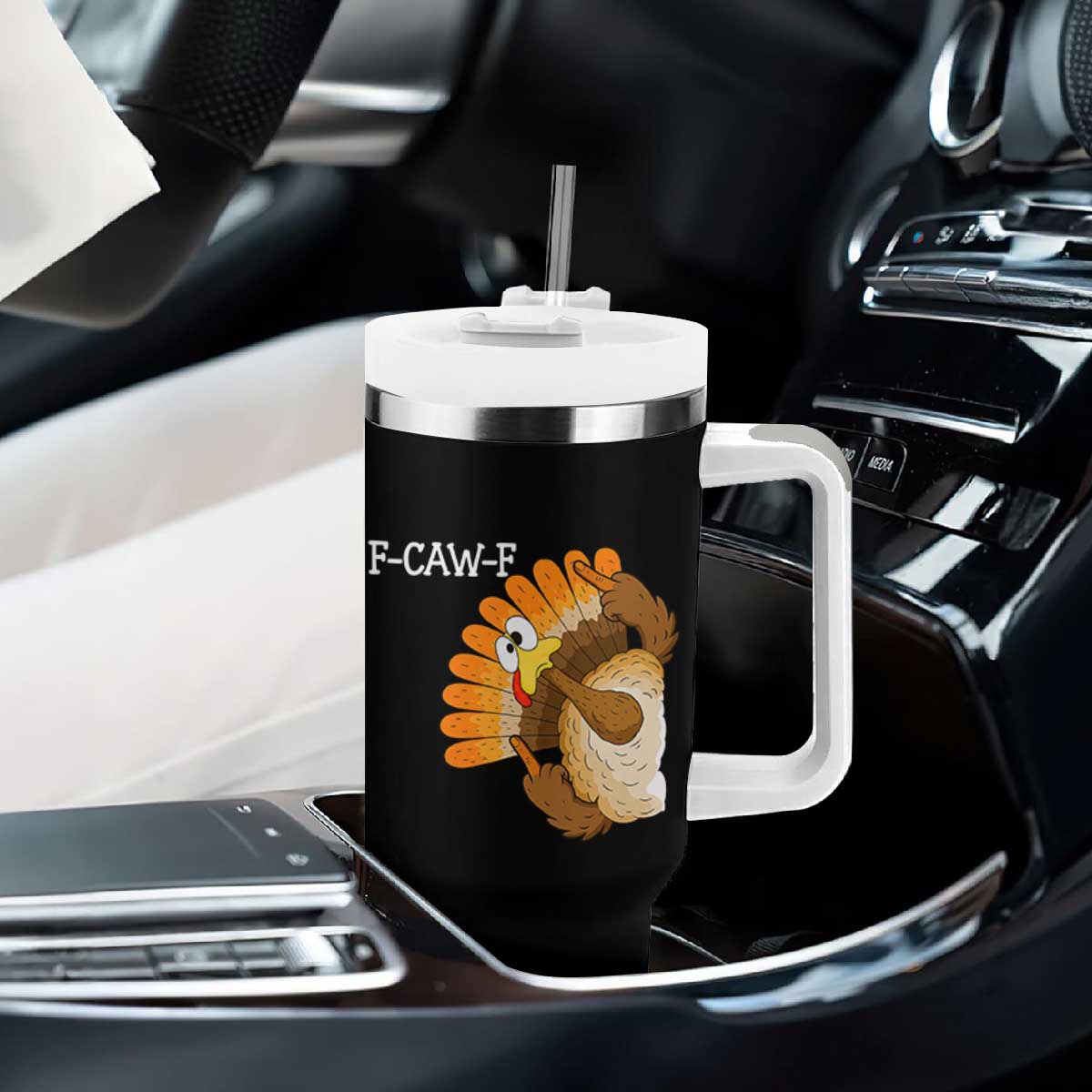 F-Caw-F Funny Silly Turkey Tumbler With Handle Happy Thanksgiving Day Family Dinner TS10 Print Your Wear