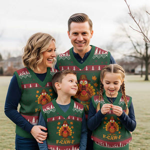 F-Caw-F Funny Turkey V-Neck Knit Sweater Vest Happy Thanksgiving Day Autumn Family Dinner TS10 Red Green Print Your Wear