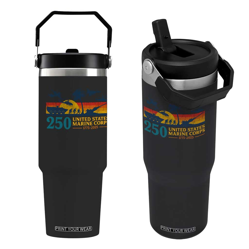 Marine 250th Anniversary Flip Straw Tumbler Patriotic Military Gift for Veterans TS10 One Size: 30 oz Black Print Your Wear
