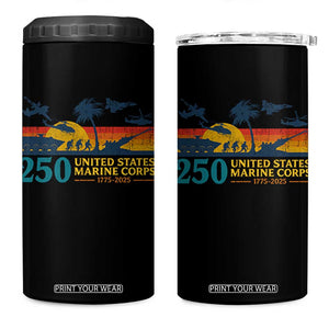 Marine 250th Anniversary 4 in 1 Can Cooler Tumbler Patriotic Military Gift for Veterans TS10 One Size: 16 oz Black Print Your Wear