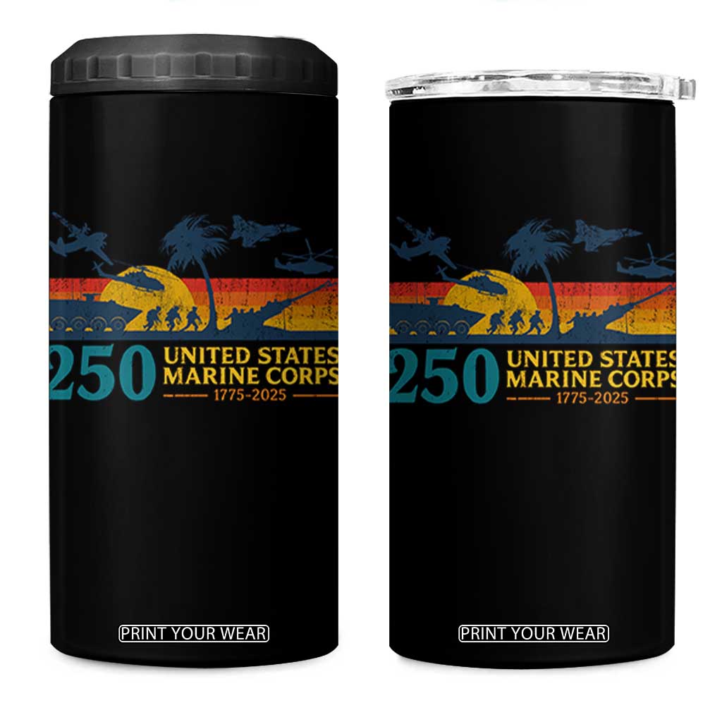 Marine 250th Anniversary 4 in 1 Can Cooler Tumbler Patriotic Military Gift for Veterans TS10 One Size: 16 oz Black Print Your Wear