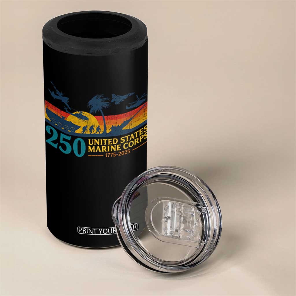 Marine 250th Anniversary 4 in 1 Can Cooler Tumbler Patriotic Military Gift for Veterans TS10 Print Your Wear