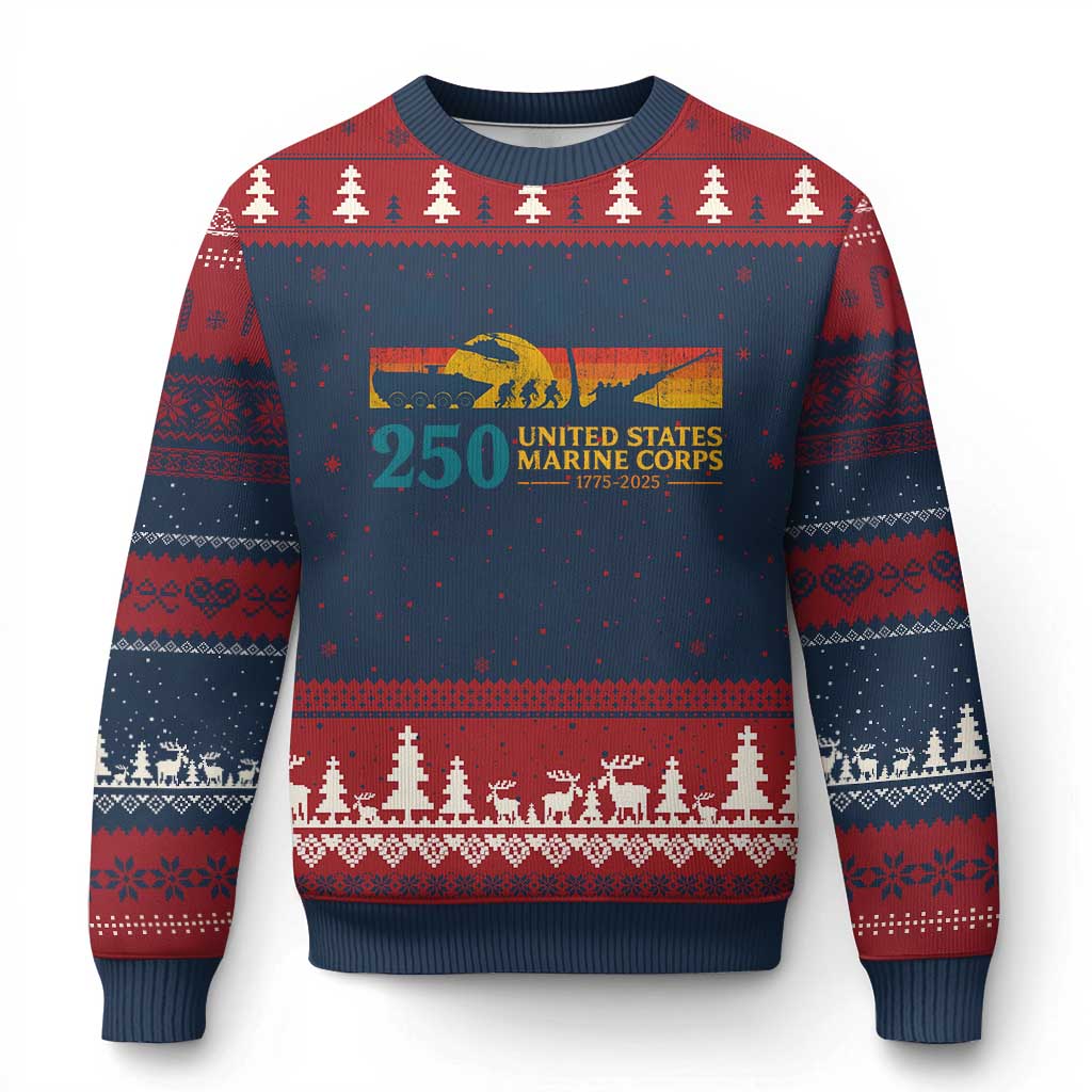 Marine 250th Anniversary Ugly Christmas Sweater Patriotic Military Gift for Veterans - Print Your Wear