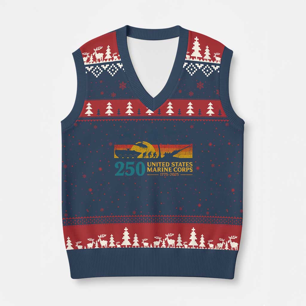 Marine 250th Anniversary V-Neck Knit Sweater Vest Patriotic Military Gift for Veterans TS10 Navy Red Print Your Wear