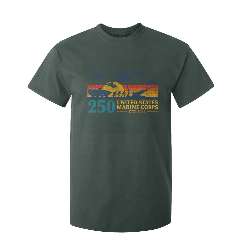 Marine 250th Anniversary T Shirt For Kid Patriotic Military Gift for Veterans TS10 Dark Forest Green Print Your Wear