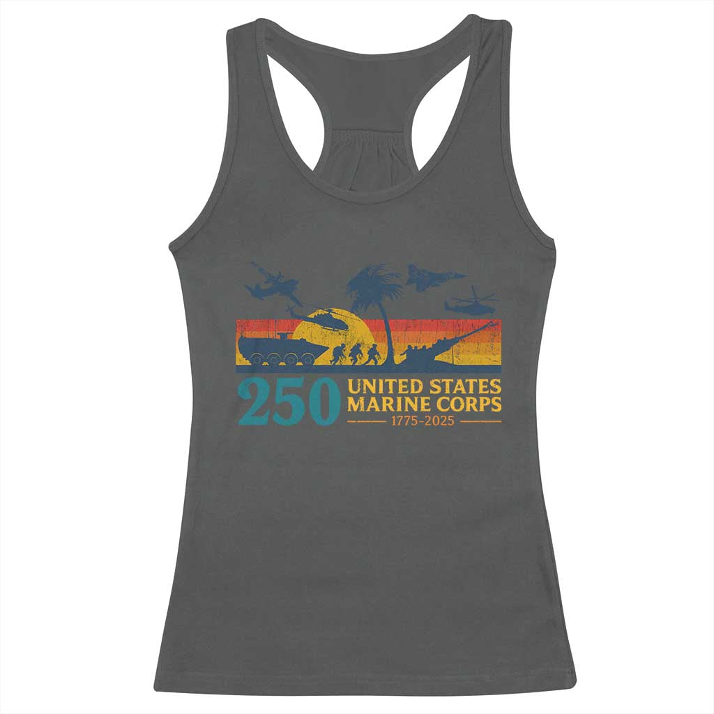 Marine 250th Anniversary Racerback Tank Top Patriotic Military Gift for Veterans TS10 Dark Heather Print Your Wear