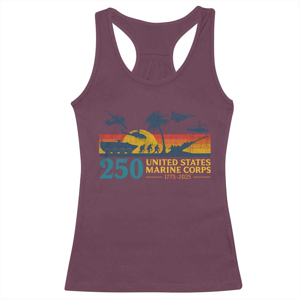 Marine 250th Anniversary Racerback Tank Top Patriotic Military Gift for Veterans TS10 Maroon Print Your Wear