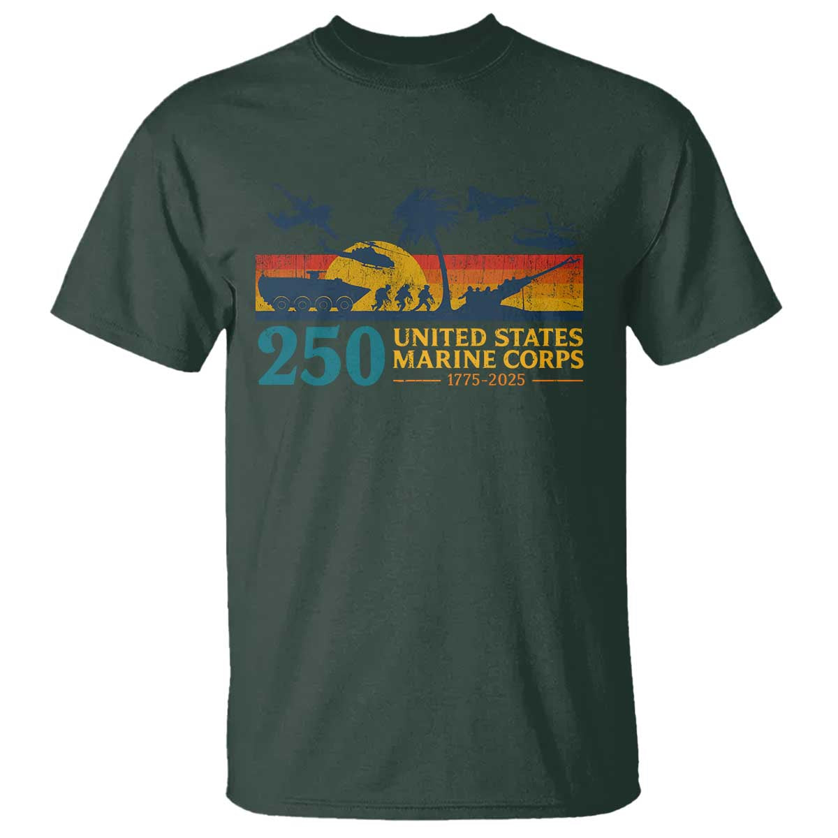 Marine 250th Anniversary T Shirt Patriotic Military Gift for Veterans TS10 Dark Forest Green Print Your Wear
