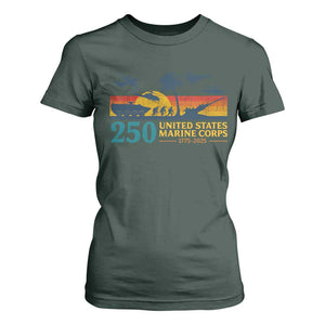 Marine 250th Anniversary T Shirt For Women Patriotic Military Gift for Veterans TS10 Dark Forest Green Print Your Wear