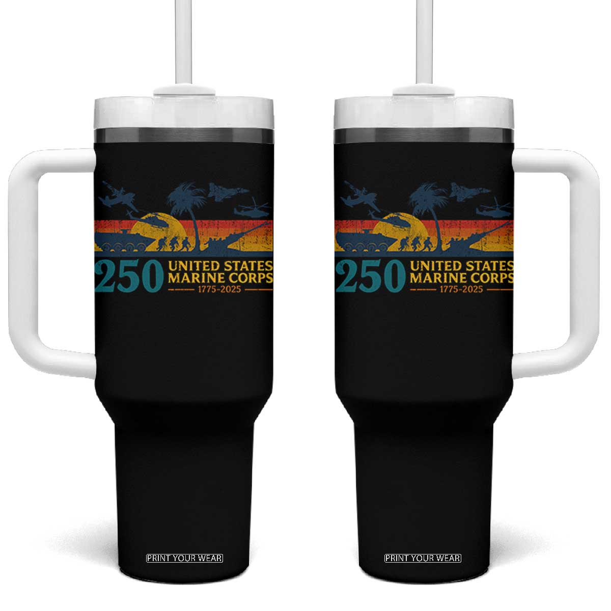 Marine 250th Anniversary Tumbler With Handle Patriotic Military Gift for Veterans TS10 One Size: 40 oz Black Print Your Wear