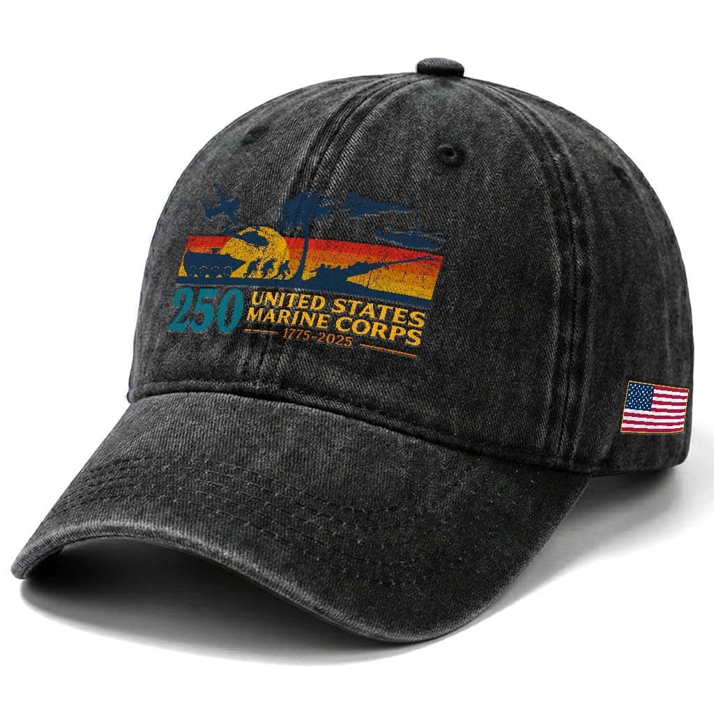 Marine 250th Anniversary Washed Cotton Baseball Cap Patriotic Military Gift for Veterans TS10 Print Your Wear