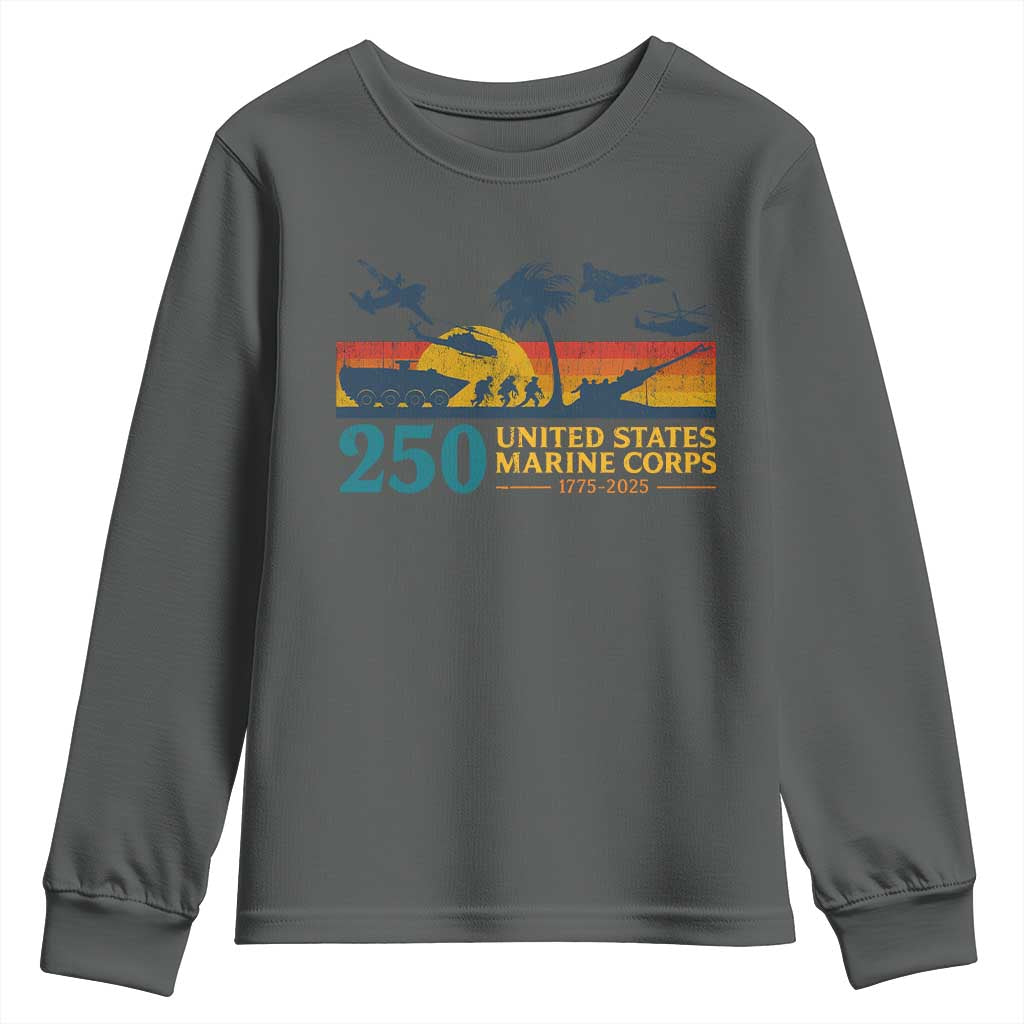 Marine 250th Anniversary Youth Sweatshirt Patriotic Military Gift for Veterans TS10 Dark Heather Print Your Wear