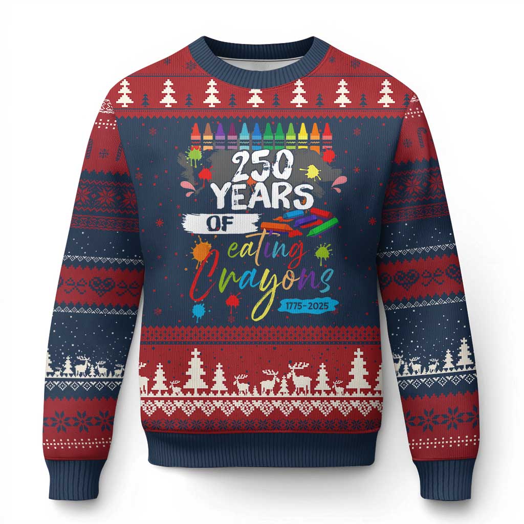 250 Years Of Eating Crayons Ugly Christmas Sweater Marine Veteran 250th Anniversary TS10 Navy Red Print Your Wear