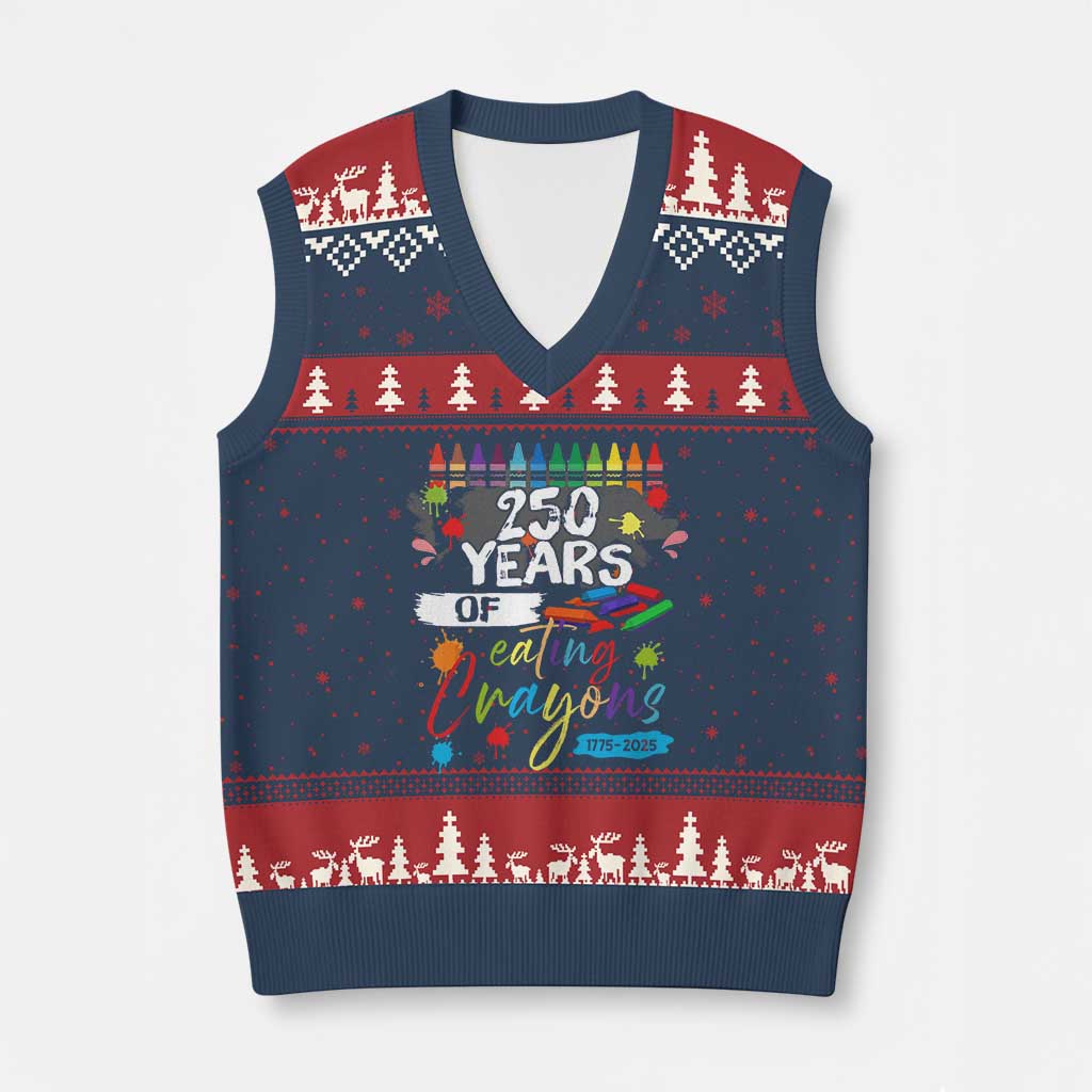 250 Years Of Eating Crayons V-Neck Knit Sweater Vest Marine Veteran 250th Anniversary TS10 Navy Red Print Your Wear