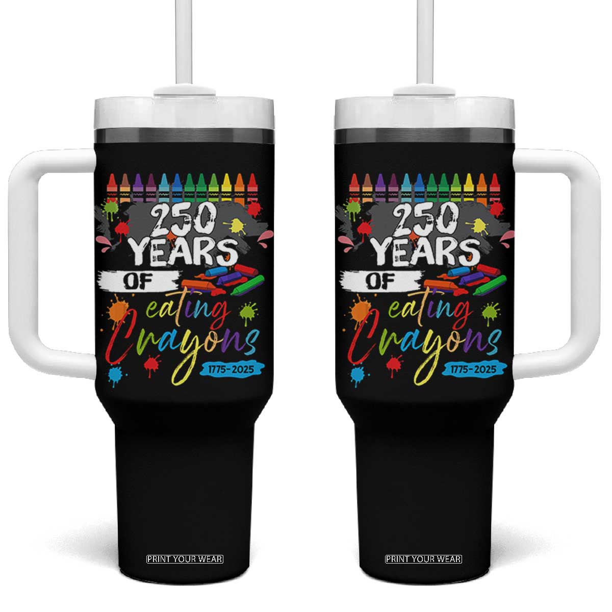 250 Years Of Eating Crayons Tumbler With Handle Marine Veteran 250th Anniversary TS10 One Size: 40 oz Black Print Your Wear