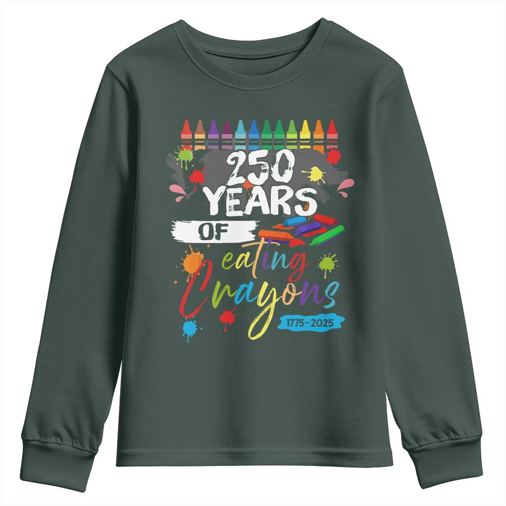 250 Years Of Eating Crayons Youth Sweatshirt Marine Veteran 250th Anniversary TS10 Dark Forest Green Print Your Wear