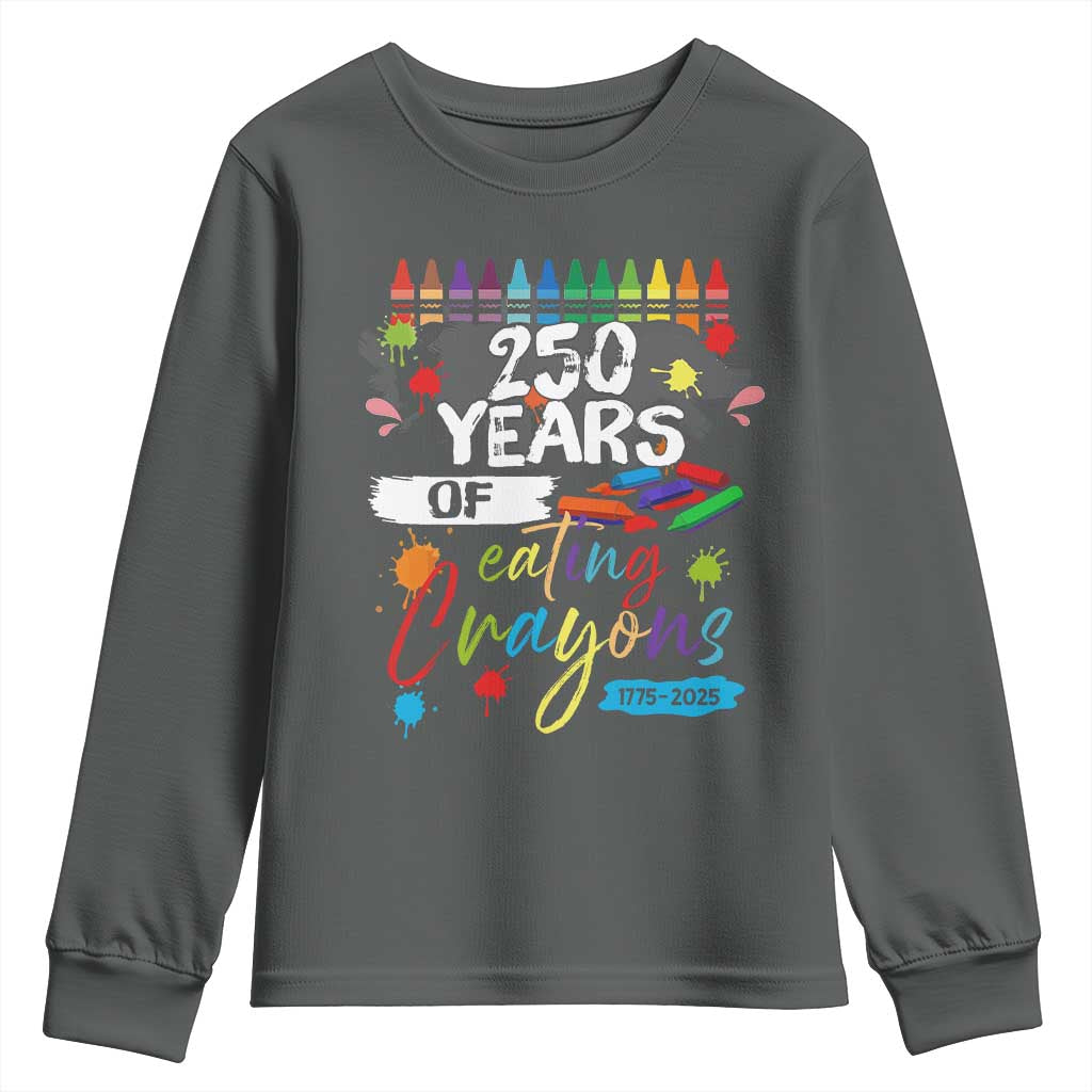 250 Years Of Eating Crayons Youth Sweatshirt Marine Veteran 250th Anniversary TS10 Dark Heather Print Your Wear