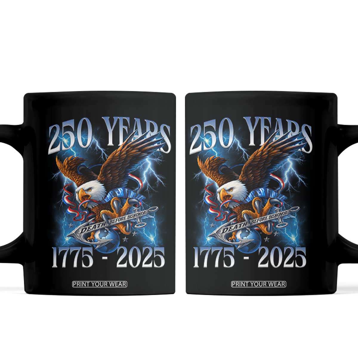Marine Veteran 250th Anniversary Coffee Mug Eagle Patriotic Military Gift for Marines Veterans TS10 Black Print Your Wear