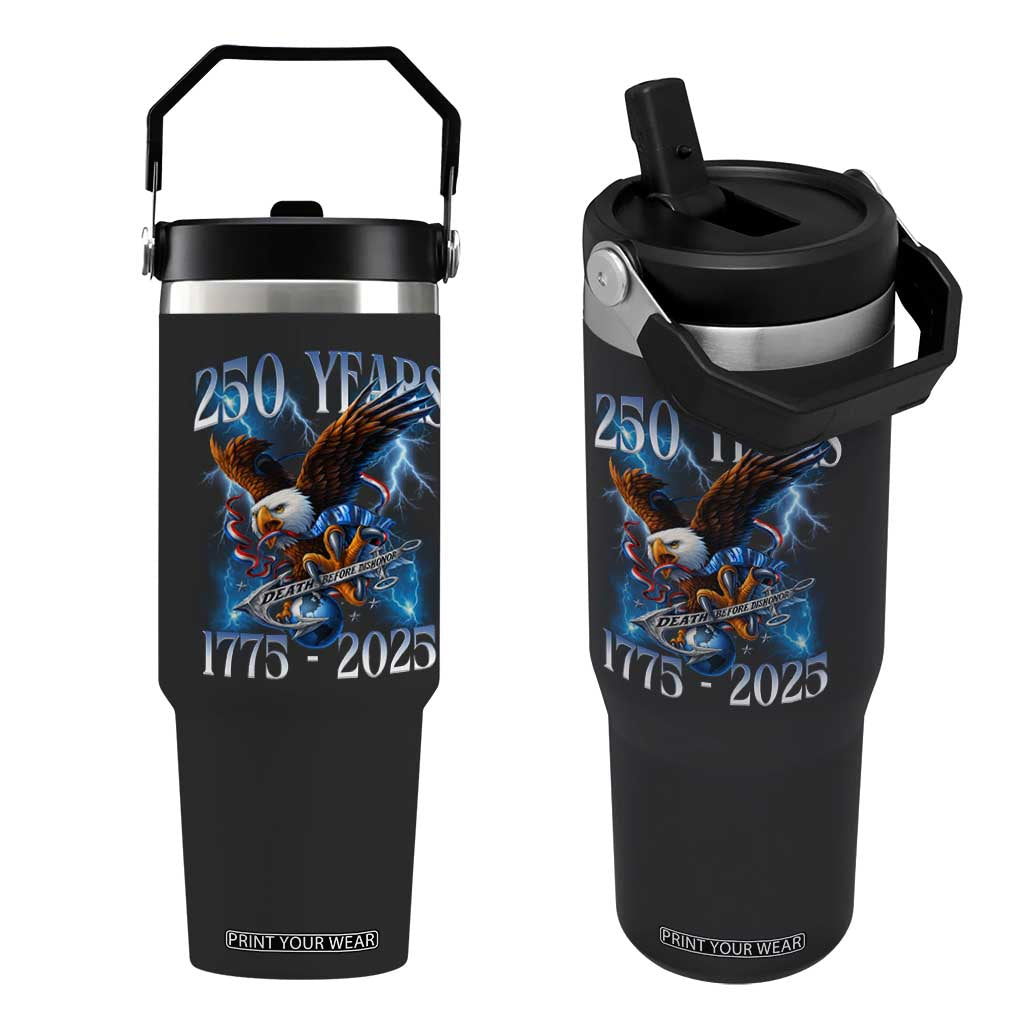 Marine Veteran 250th Anniversary Flip Straw Tumbler Eagle Patriotic Military Gift for Marines Veterans TS10 One Size: 30 oz Black Print Your Wear