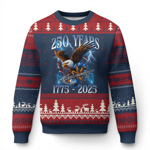 Marine Veteran 250th Anniversary Ugly Christmas Sweater Eagle Patriotic Military Gift for Marines Veterans TS10 Navy Red Print Your Wear