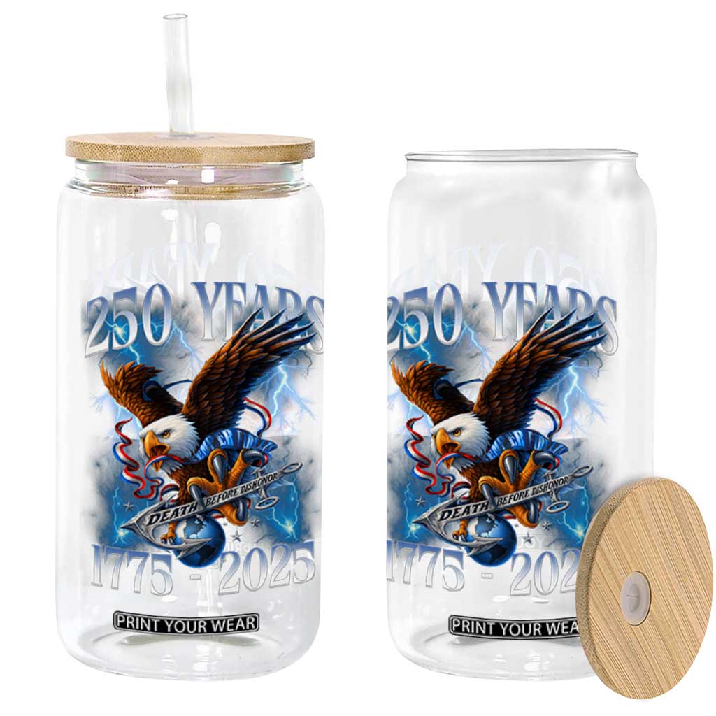 Marine Veteran 250th Anniversary Glass Can Eagle Patriotic Military Gift for Marines Veterans TS10 Print Your Wear