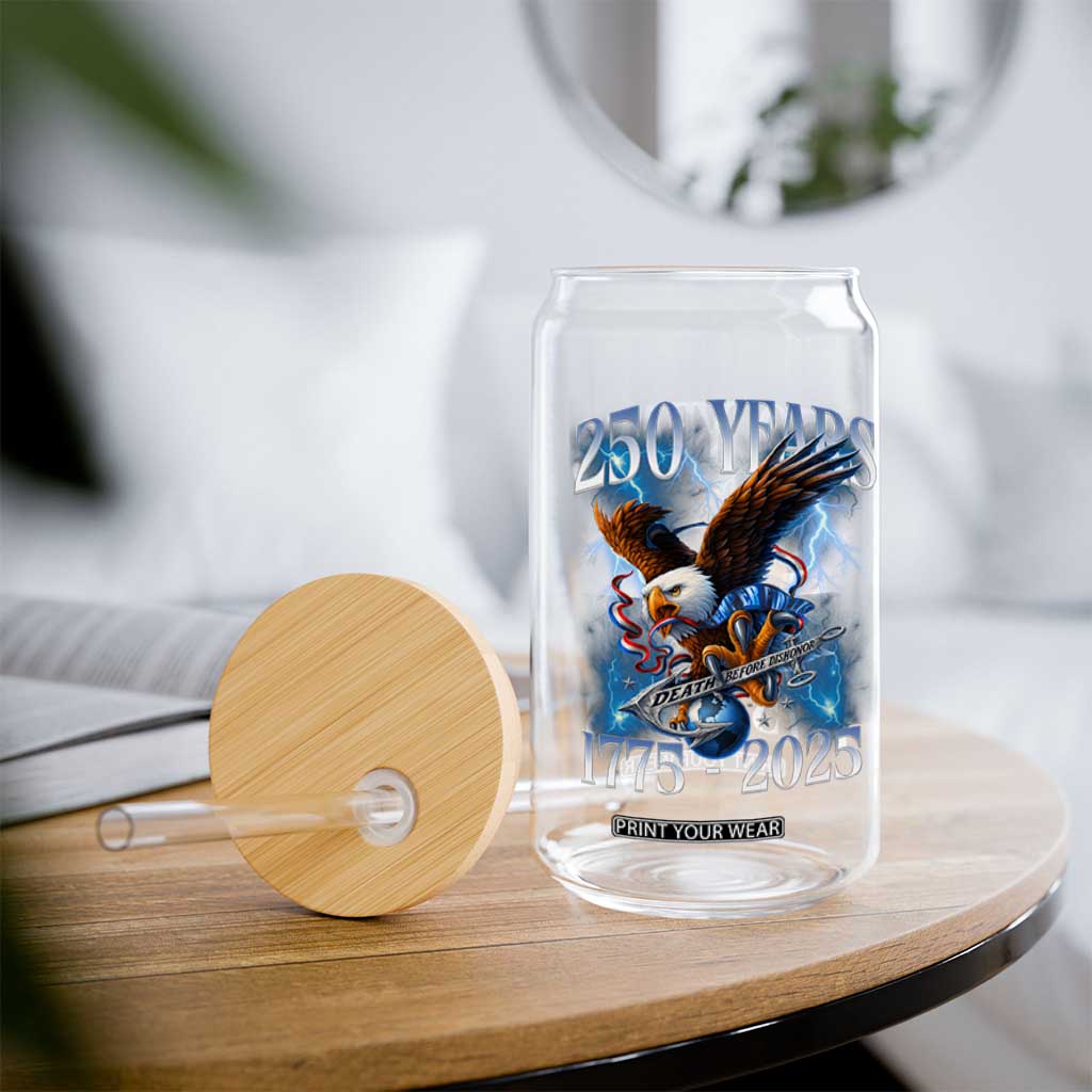 Marine Veteran 250th Anniversary Glass Can Eagle Patriotic Military Gift for Marines Veterans TS10 Print Your Wear