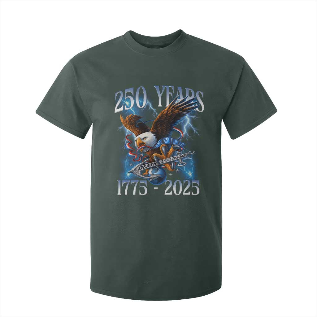 Marine Veteran 250th Anniversary T Shirt For Kid Eagle Patriotic Military Gift for Marines Veterans TS10 Dark Forest Green Print Your Wear