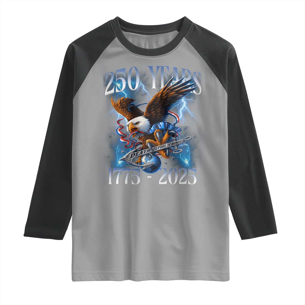 Marine Veteran 250th Anniversary Raglan Shirt Eagle Patriotic Military Gift for Marines Veterans TS10 Sport Gray Black Print Your Wear
