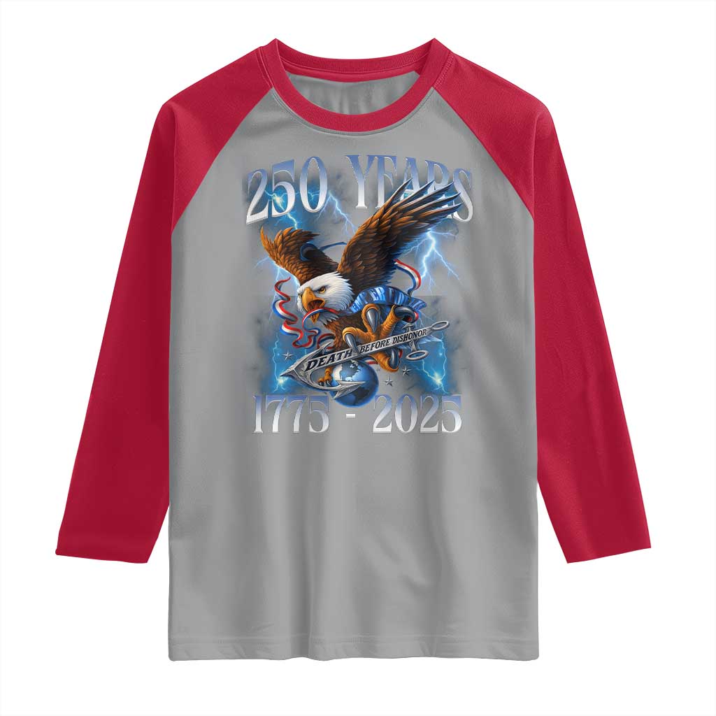 Marine Veteran 250th Anniversary Raglan Shirt Eagle Patriotic Military Gift for Marines Veterans TS10 Sport Gray Red Print Your Wear